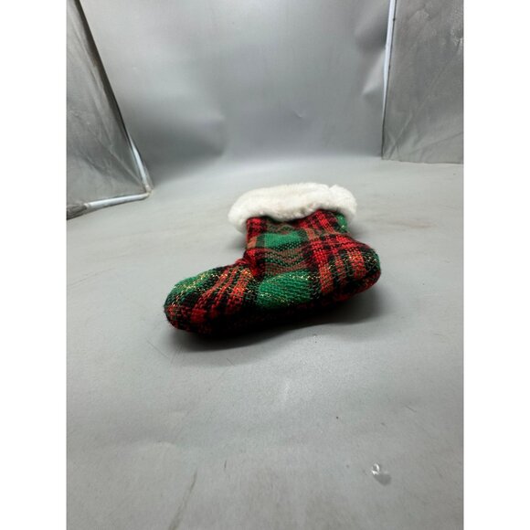 Plaid Mini Christmas Stocking With Faux Fur Cuff & Holly Accent READ - Picture 6 of 6